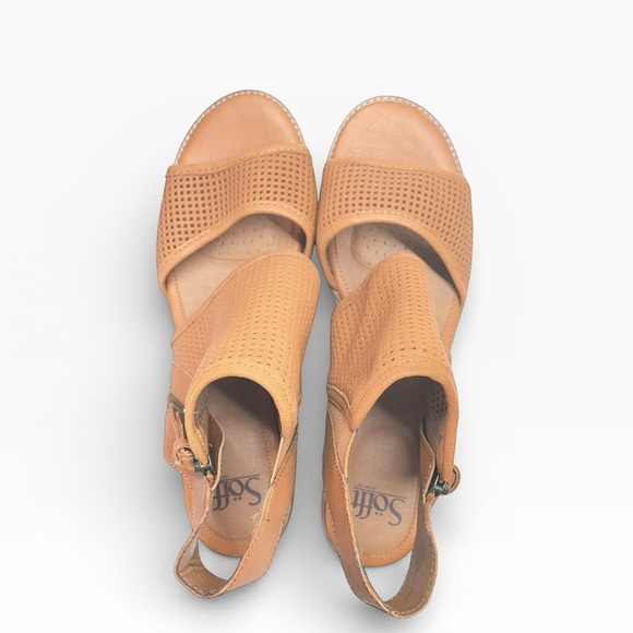 Söfft Leather Perforated Ankle Sandals 11M Tan Stacked Heel side Zip Boho chic - Picture 10 of 11